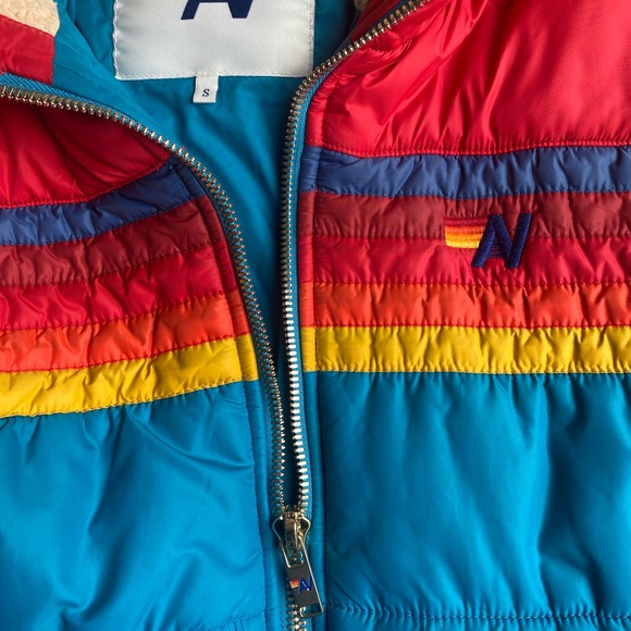 🌈AVIATOR NATION 5 STRIPE DOWN PUFFER COAT WITH SHERPA LINED HOOD🌈 - Picture 6 of 7